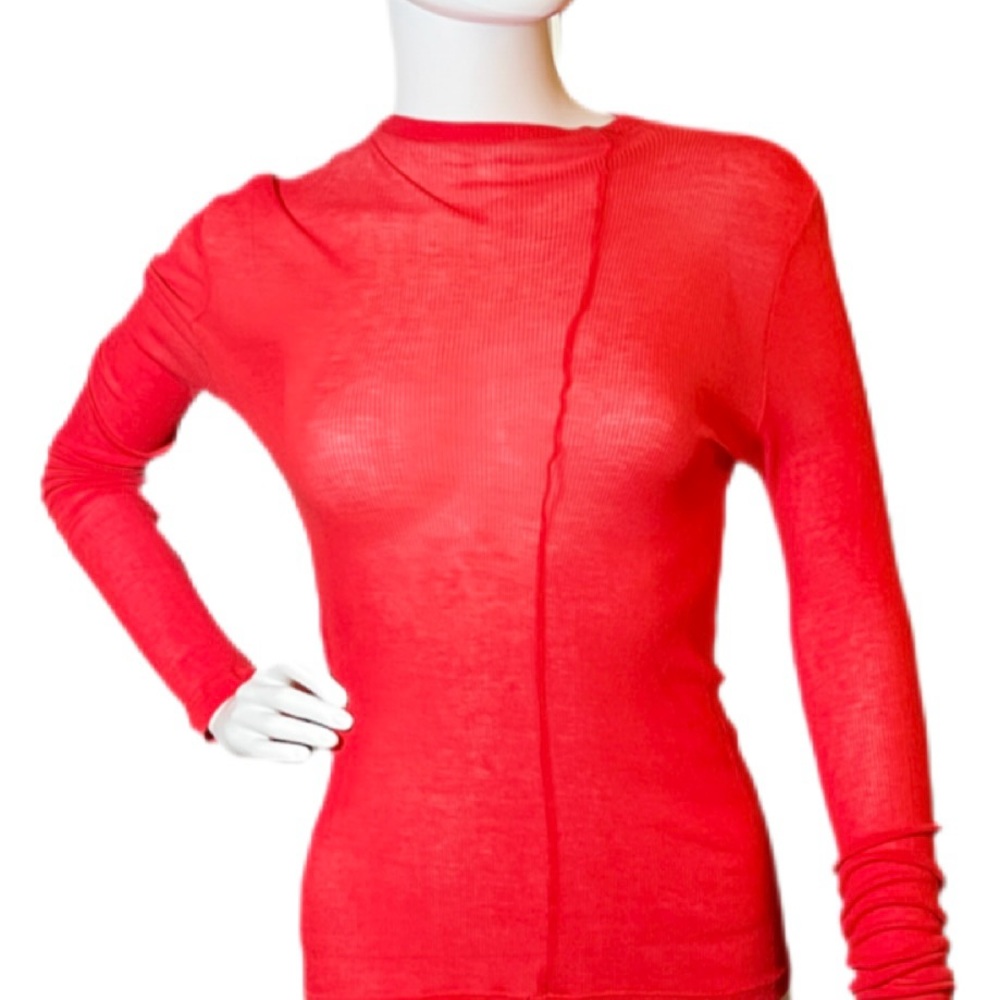 CREATURES OF THE WIND red sheer knit long sleeve front seam pullover shirt Sz M - Picture 4 of 9